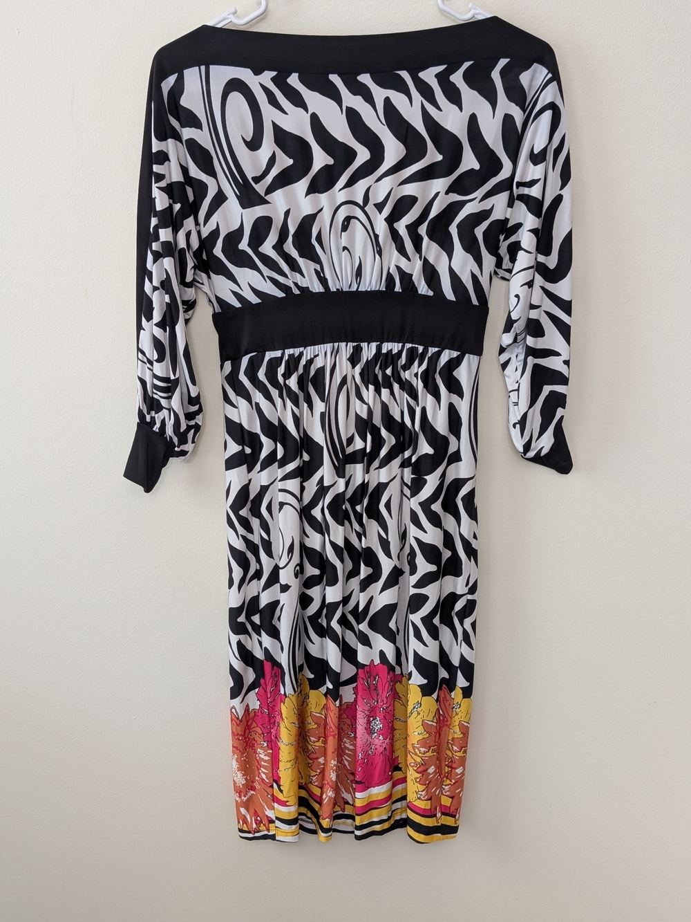 Olian Womens Maternity 3/4 Sleeve Midi Dress Zebra Print & Floral Accents Small